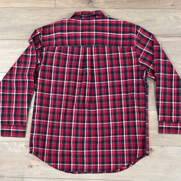Chaps Men's Easy Care Red White Blue Plaid Button Up Shirt - Picture 7 of 8